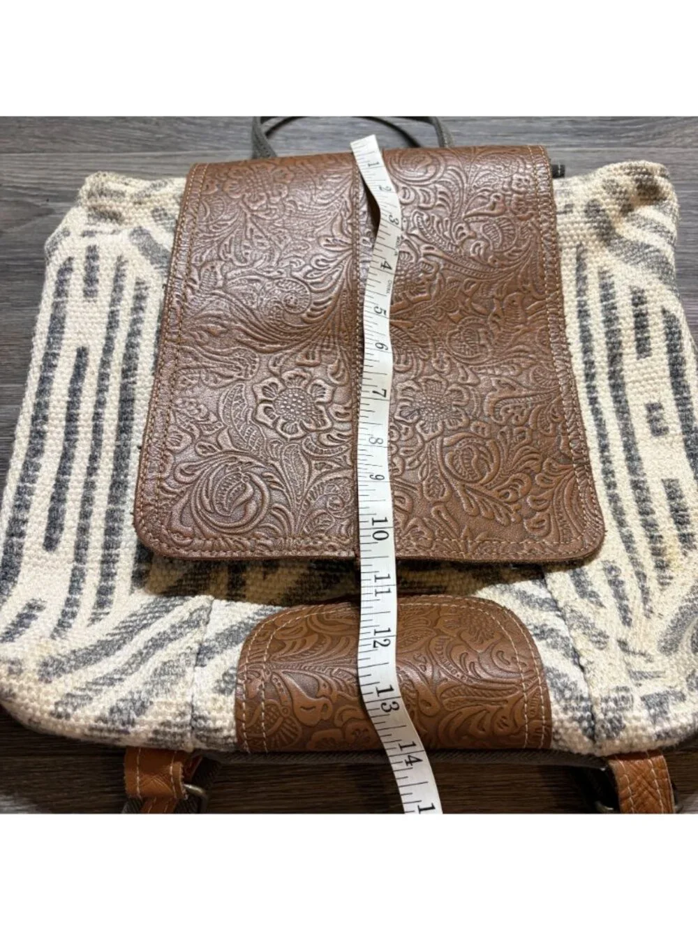 Myra Bag Embossed Leather Canvas Backpack Boho Western Southwestern Rustic Indie